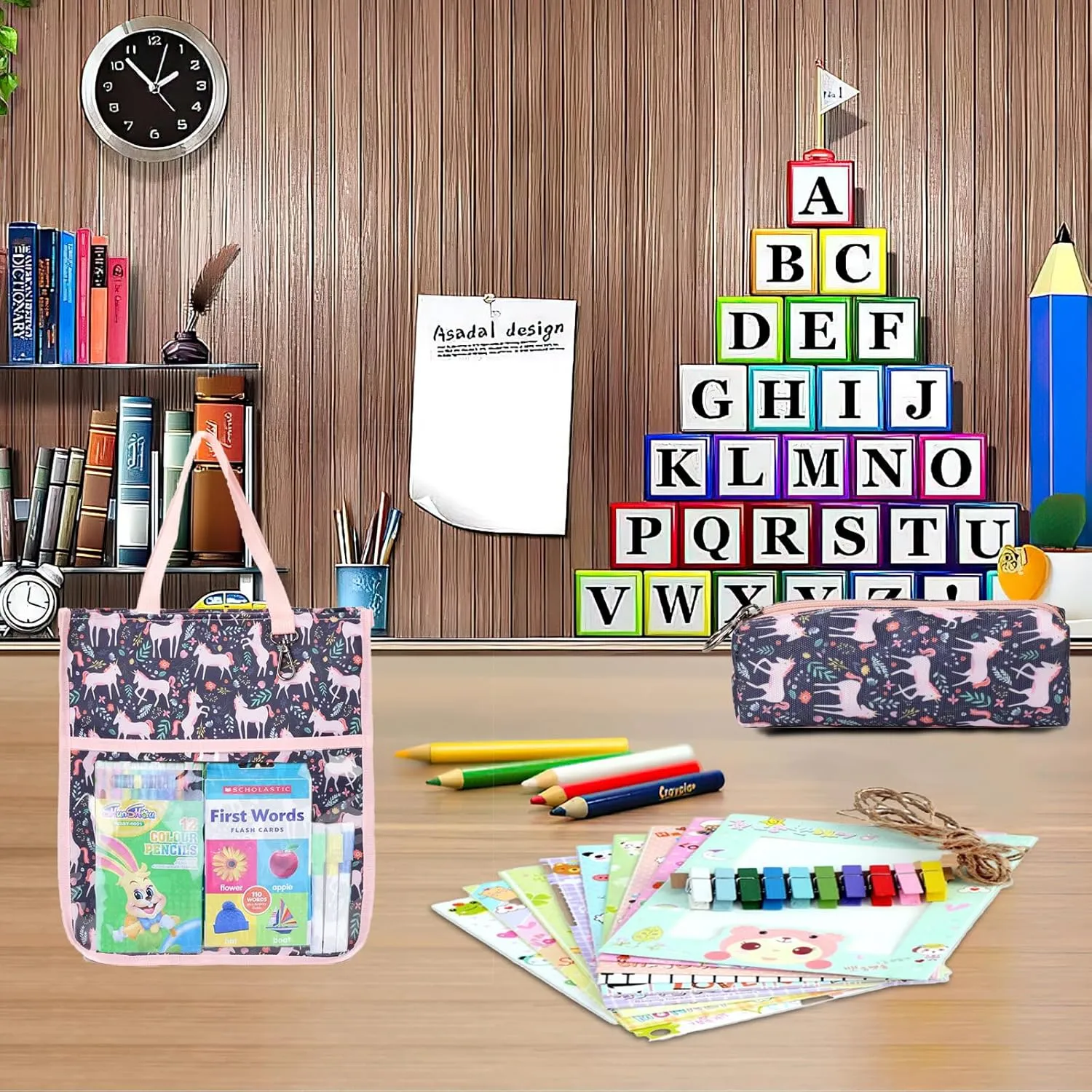 Kids Cute Tote Bags for Boys Girls Ages 4-16,Handbags with Pencil Case, Book Tote Bags with Zipper for School and Playtime (pink)