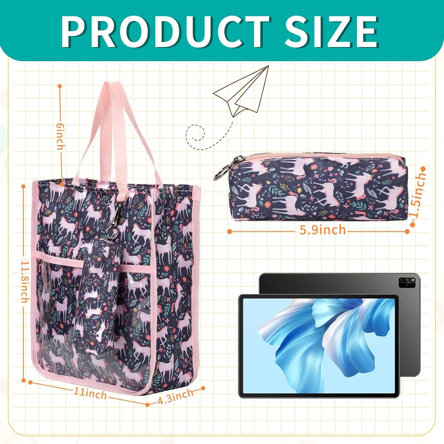 Kids Cute Tote Bags for Boys Girls Ages 4-16,Handbags with Pencil Case, Book Tote Bags with Zipper for School and Playtime (pink)