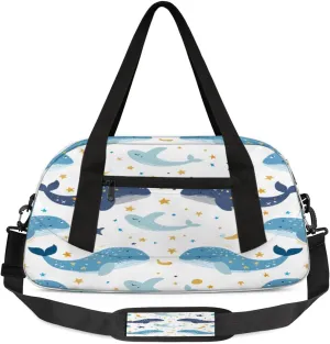 Kids Overnighter Duffel Bags for Boys & Girls,Cartoon Sea Animals Dolphins Ocean Theme Travel Bags for Toddler Weekender Bag Childrens Gym Sports