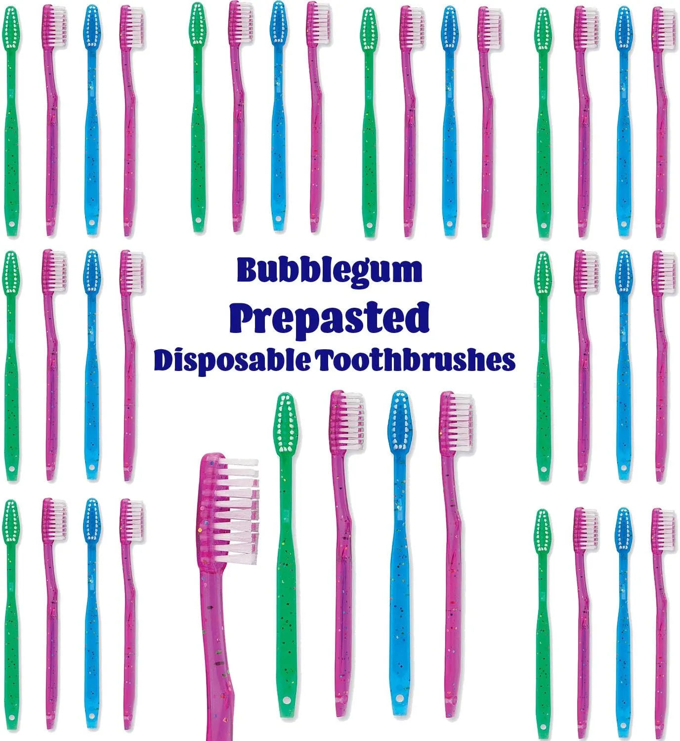 Kids Prepasted Toothbrushes Individually Wrapped - Bubblegum Disposable Toothbrushes with Sparkles (36 Pack)
