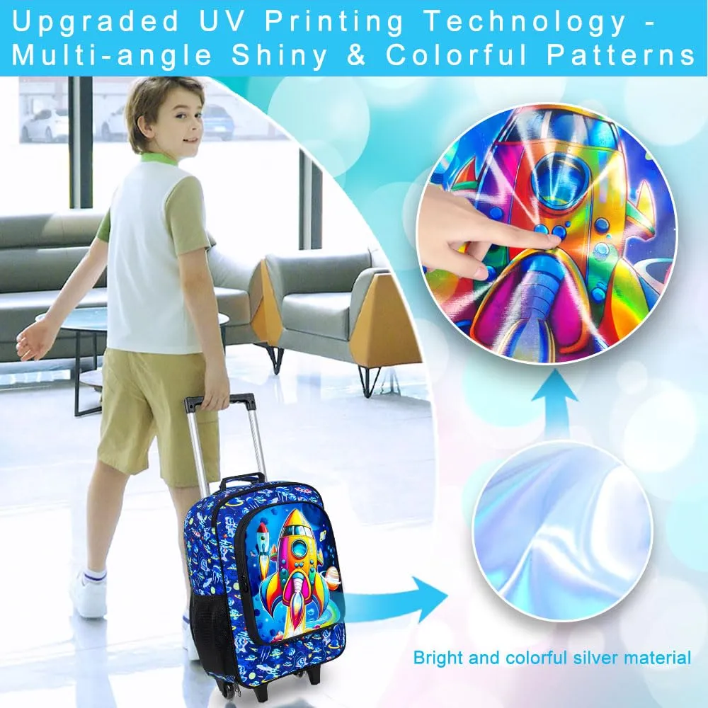 Kids Suitcase for Boys, Rockets Rolling Luggage with Wheels，Travel Carry on for Children Toddler Elementary