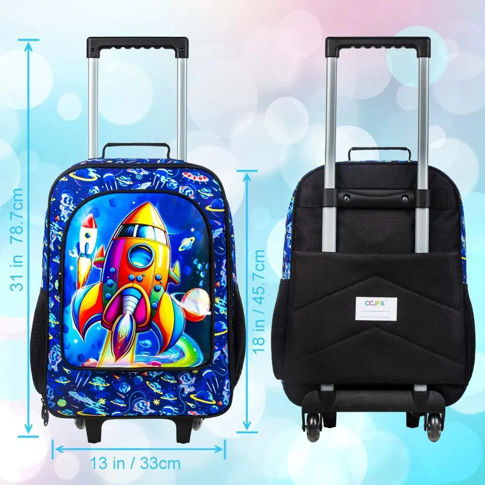 Kids Suitcase for Boys, Rockets Rolling Luggage with Wheels，Travel Carry on for Children Toddler Elementary
