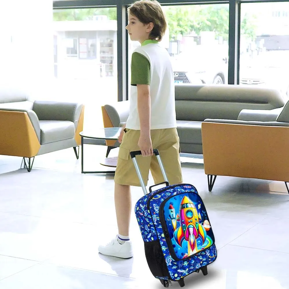 Kids Suitcase for Boys, Rockets Rolling Luggage with Wheels，Travel Carry on for Children Toddler Elementary