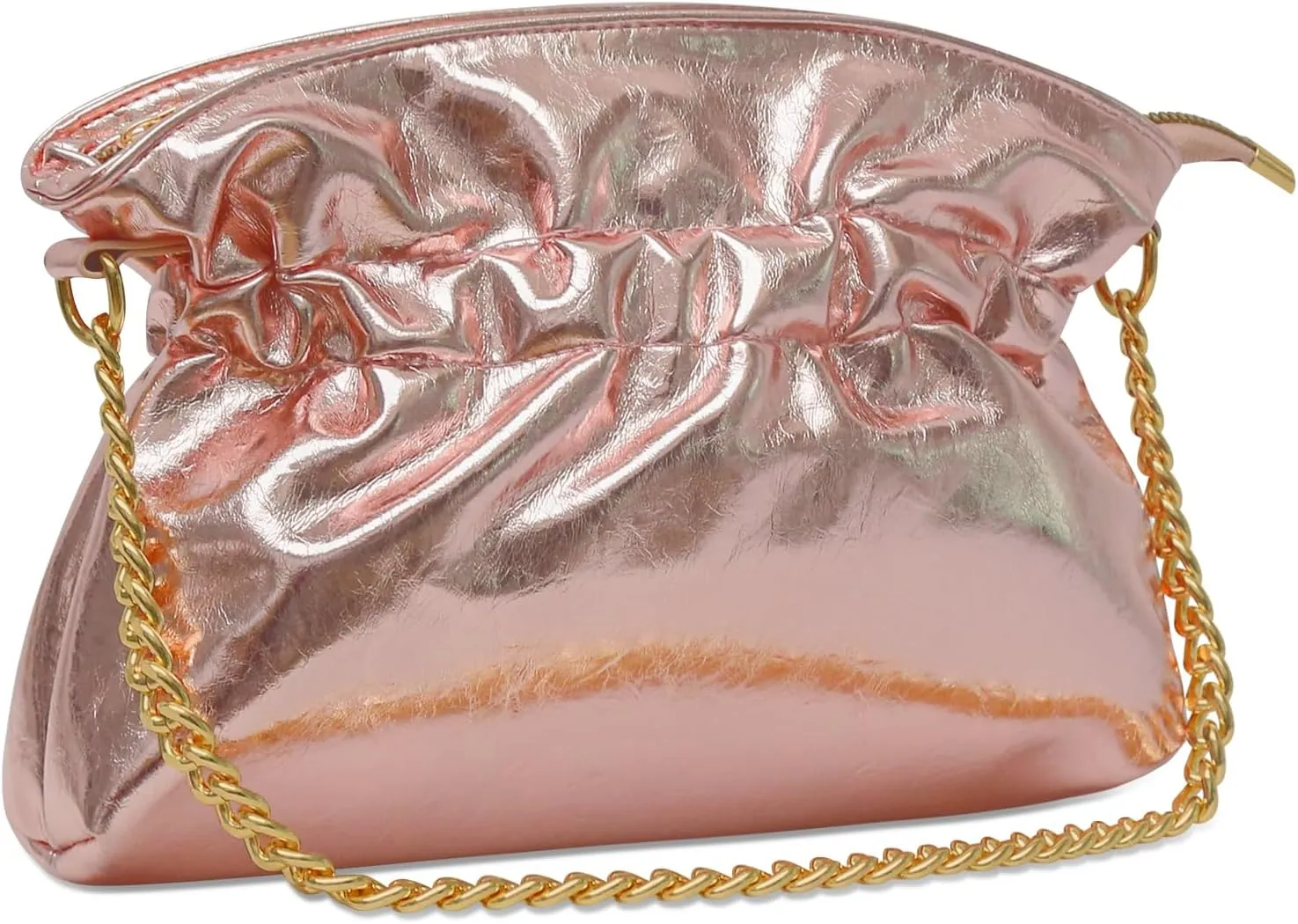 KKXIU Evening Clutch Purses for Women Shiny Metallic Solid Color Crossbody Bag with Chain Strap Elegant Party Wedding Handbag