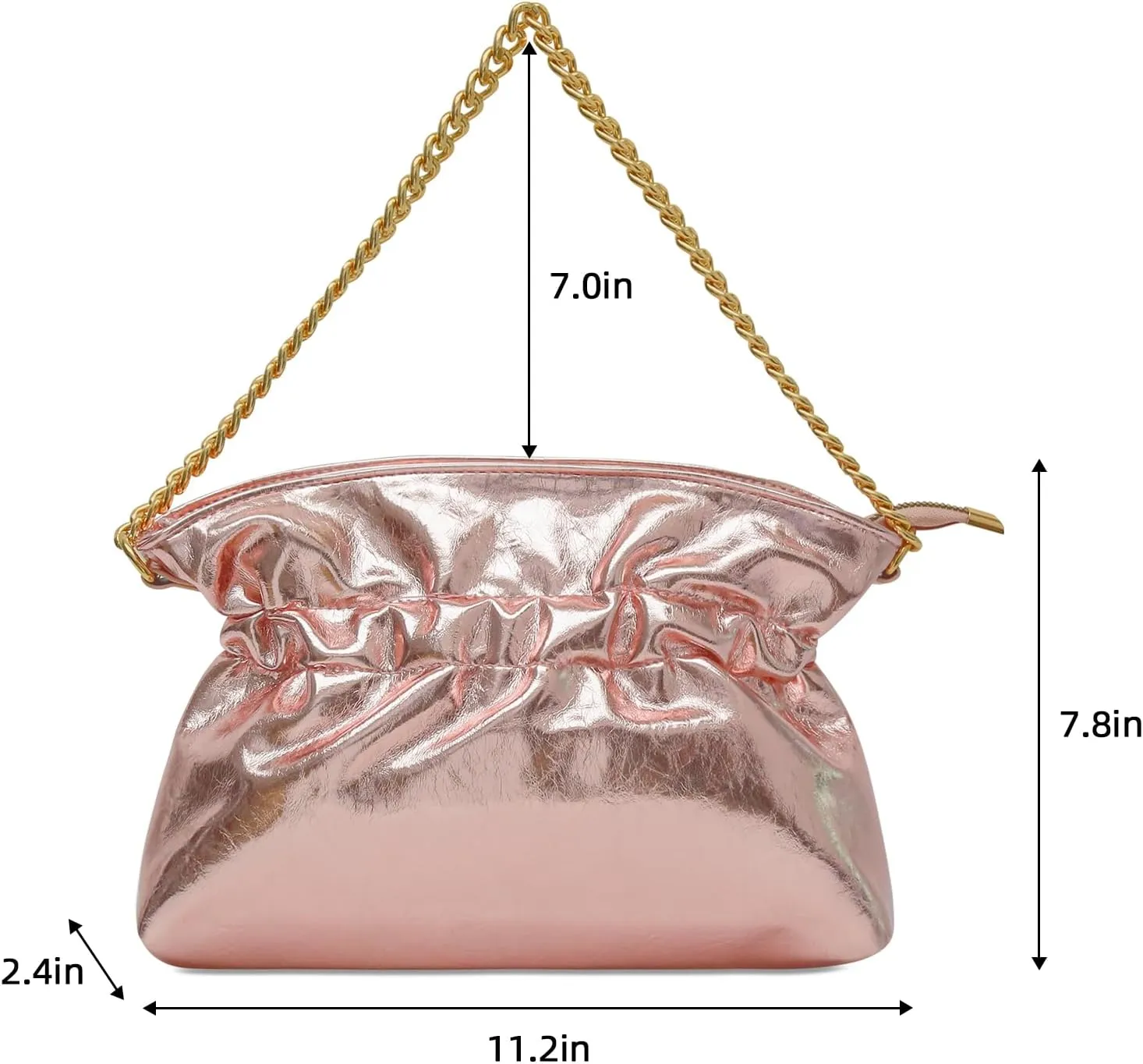 KKXIU Evening Clutch Purses for Women Shiny Metallic Solid Color Crossbody Bag with Chain Strap Elegant Party Wedding Handbag