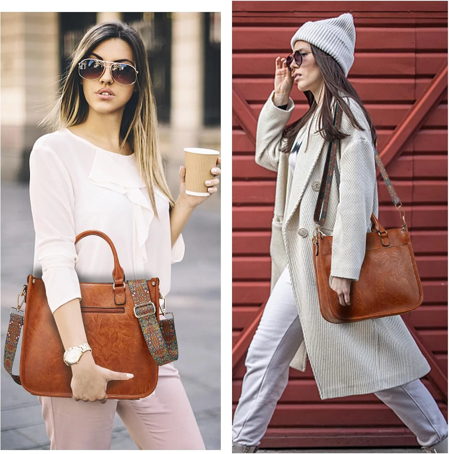 KlaOYer 2 Adjustable Strap Bag,Crossbody Bags Women,Guitar Strap Purse,Vegan Handbags Soft Shoulder Bag For Women