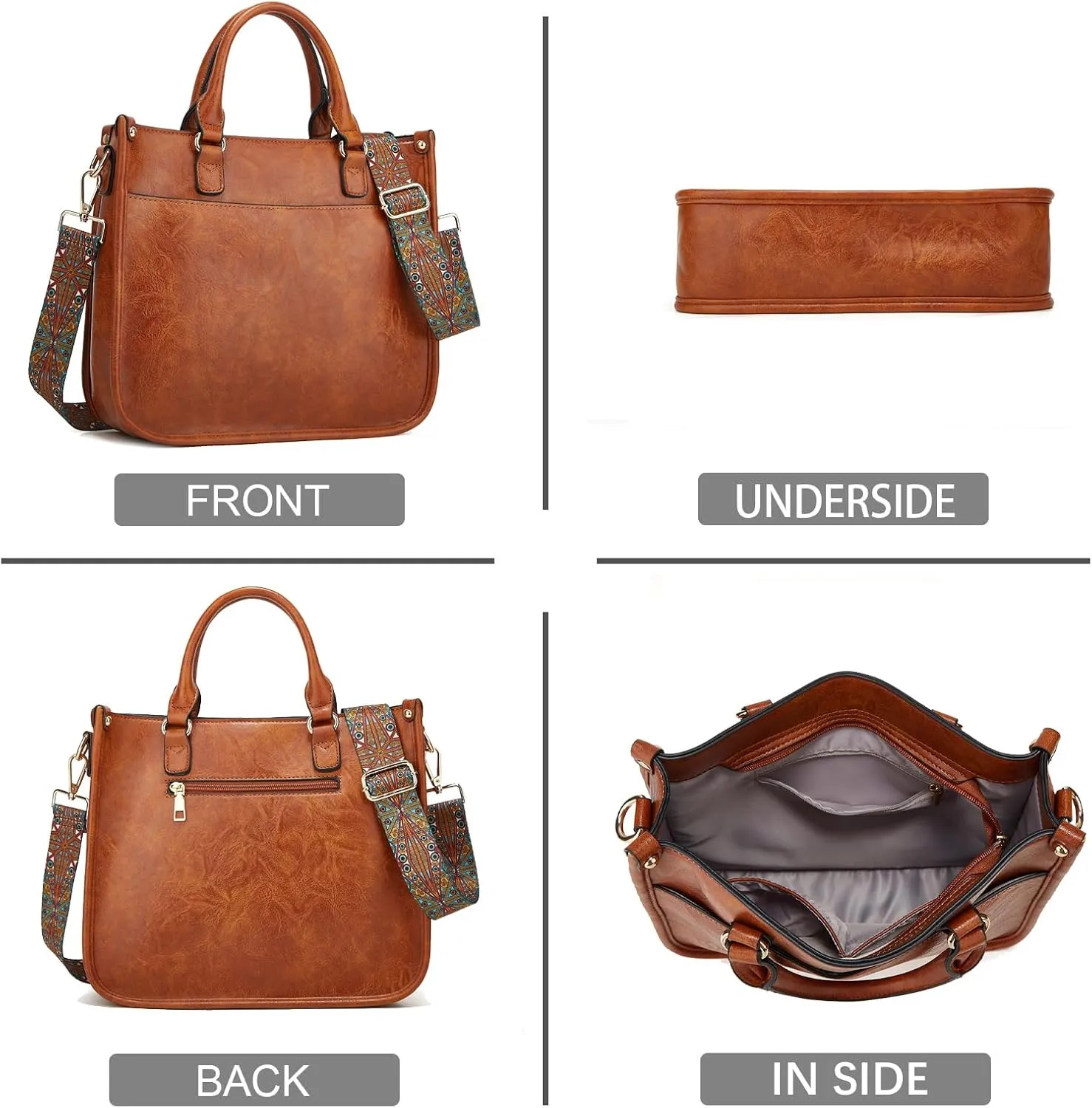 KlaOYer 2 Adjustable Strap Bag,Crossbody Bags Women,Guitar Strap Purse,Vegan Handbags Soft Shoulder Bag For Women
