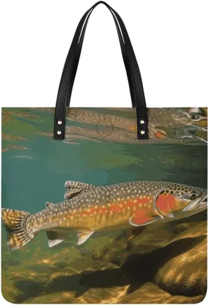 Ladies Soft Leather Wallet Leather Printed Handbags for Women Brook Trout Fly Fishing Printed Satchel Tote Fashion Shoulder Bag Purses