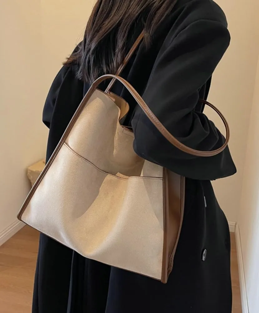 Large Bucket Tote Bags for Women Vegan Leather Handbag Suede Shoulder Purse Fashion Designer Working Satchel 2pcs