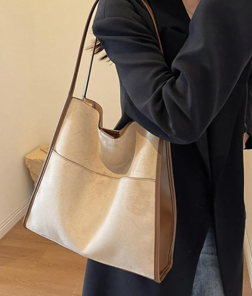 Large Bucket Tote Bags for Women Vegan Leather Handbag Suede Shoulder Purse Fashion Designer Working Satchel 2pcs