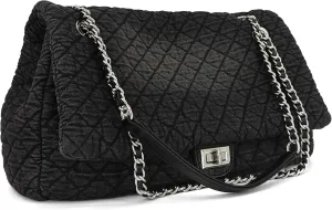 Large Quilted Denim Purse, Oversize Shoulder Bags for Women, Carry-all Crossbody Flap Hobo Tote Bag, Chain Strap Jean Purse