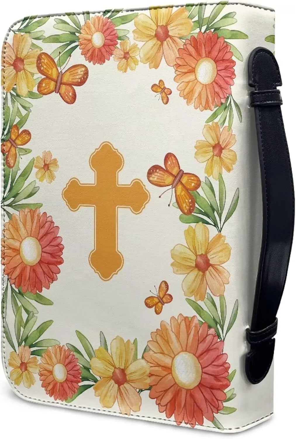 Leather Bible Covers for Women Aesthetic Floral Bible Quotes Bible Carrying Case with Handle