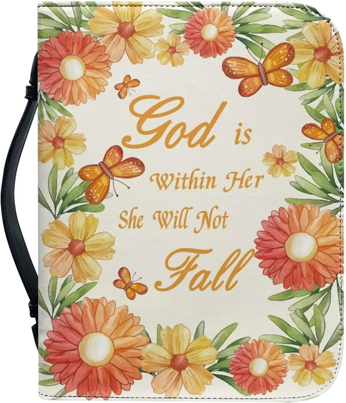 Leather Bible Covers for Women Aesthetic Floral Bible Quotes Bible Carrying Case with Handle