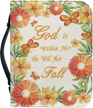 Leather Bible Covers for Women Aesthetic Floral Bible Quotes Bible Carrying Case with Handle