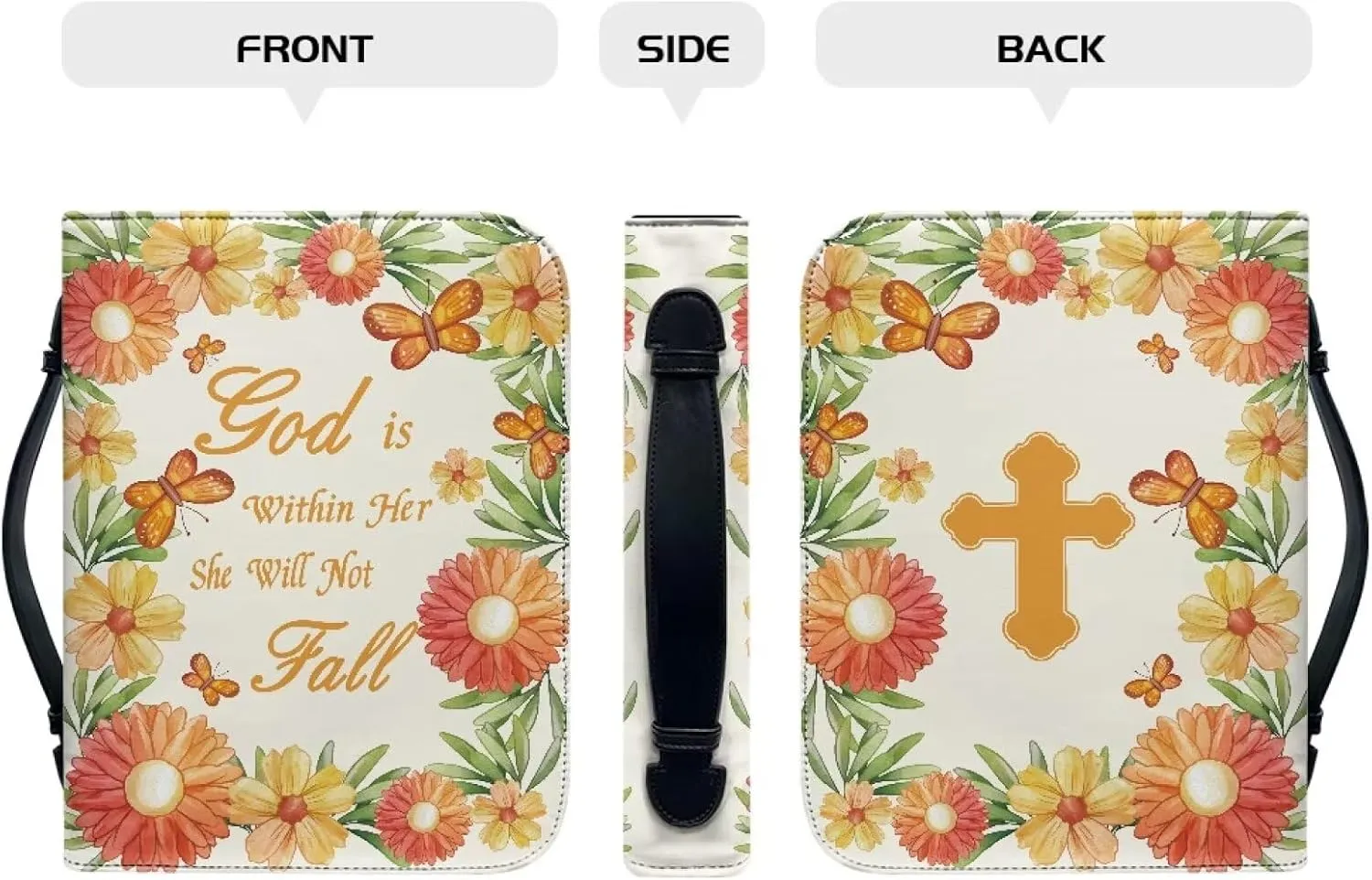 Leather Bible Covers for Women Aesthetic Floral Bible Quotes Bible Carrying Case with Handle