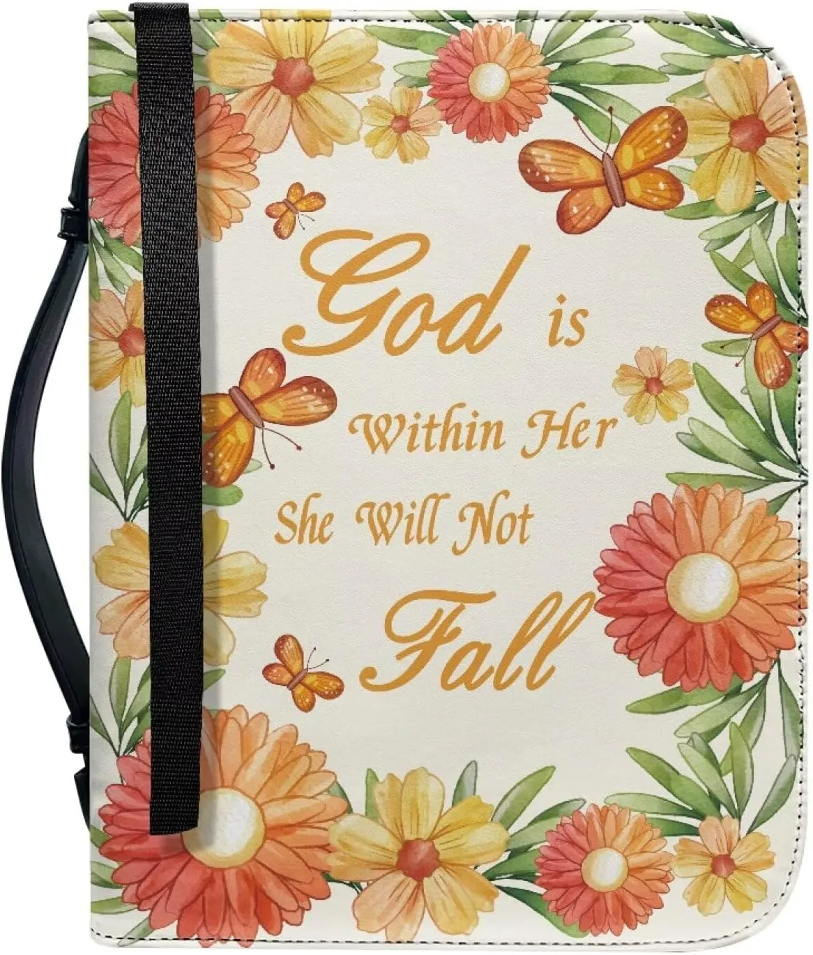 Leather Bible Covers for Women Aesthetic Floral Bible Quotes Bible Carrying Case with Handle