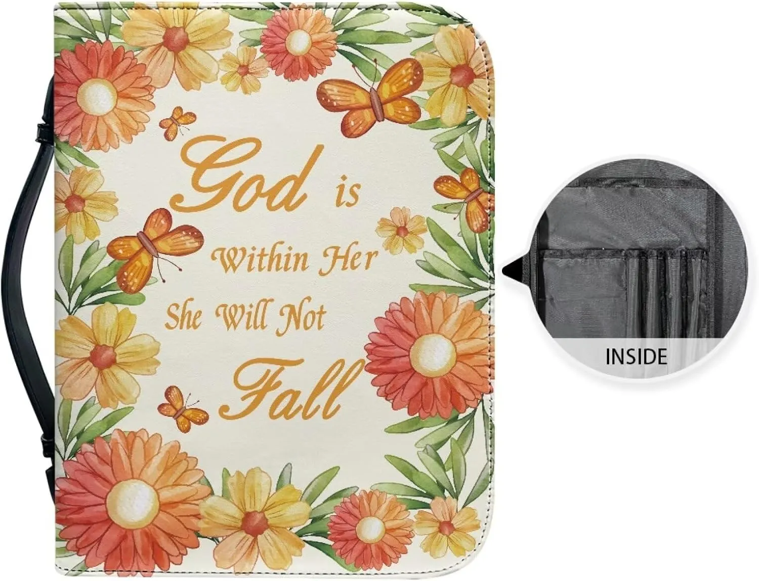 Leather Bible Covers for Women Aesthetic Floral Bible Quotes Bible Carrying Case with Handle