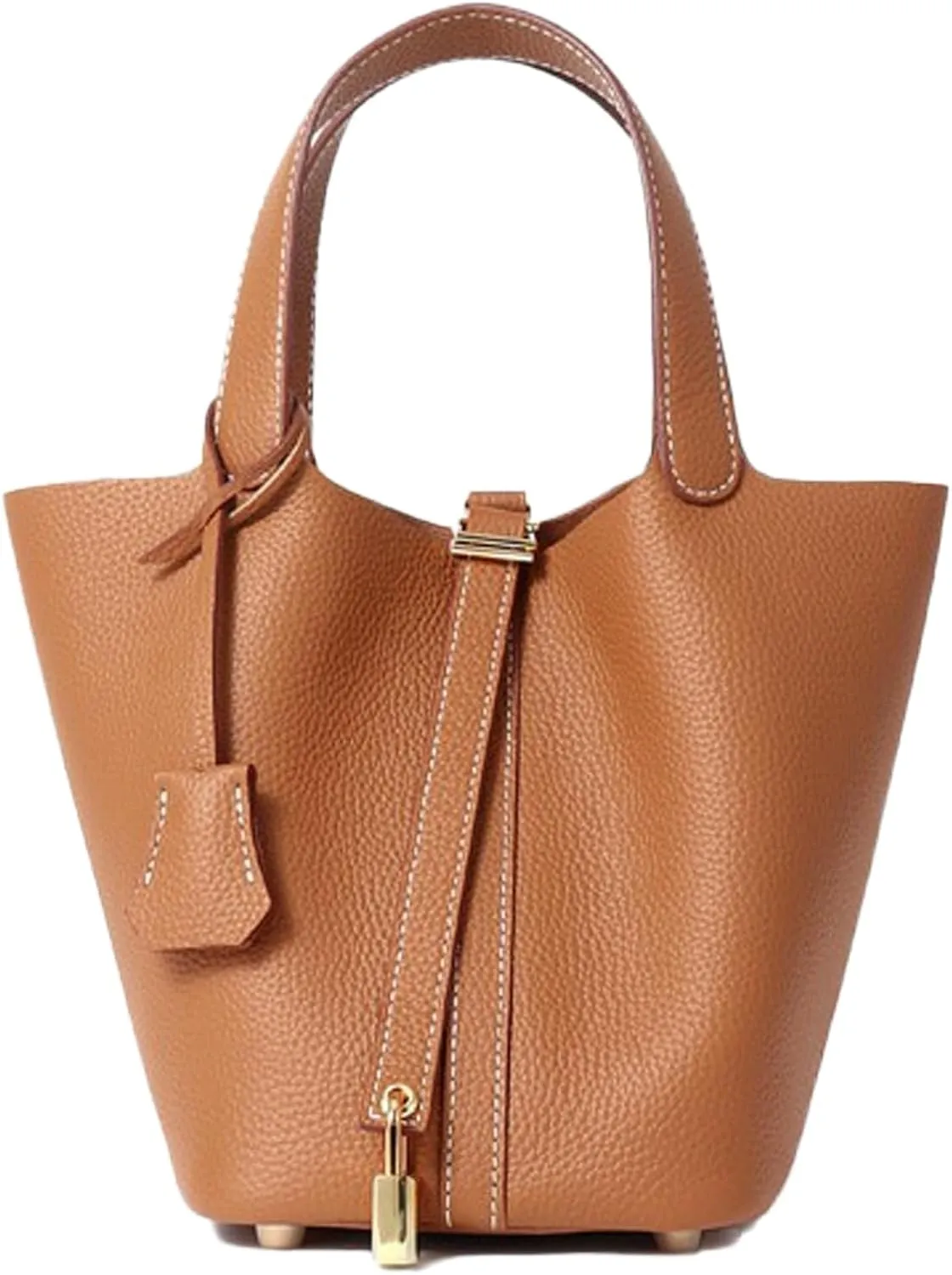 Leather Bucket Bag with Lock Closure, Stylish Shoulder Bag for Everyday Use, Medium Capacity Handbag with Adjustable Strap
