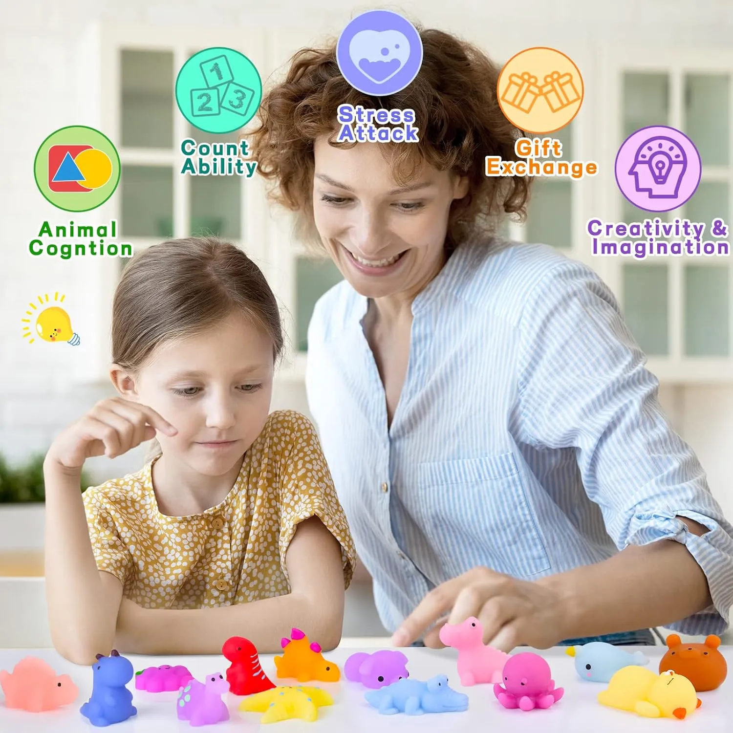 LEEHUR Squishies for Girls Easter Party Favors Squishys Kids Mochi Squishy Kawaii Soft Mini Moji Moji Animals Toys for 6 Year Old Boys Squeeze Stress Anxiety Relief Toys