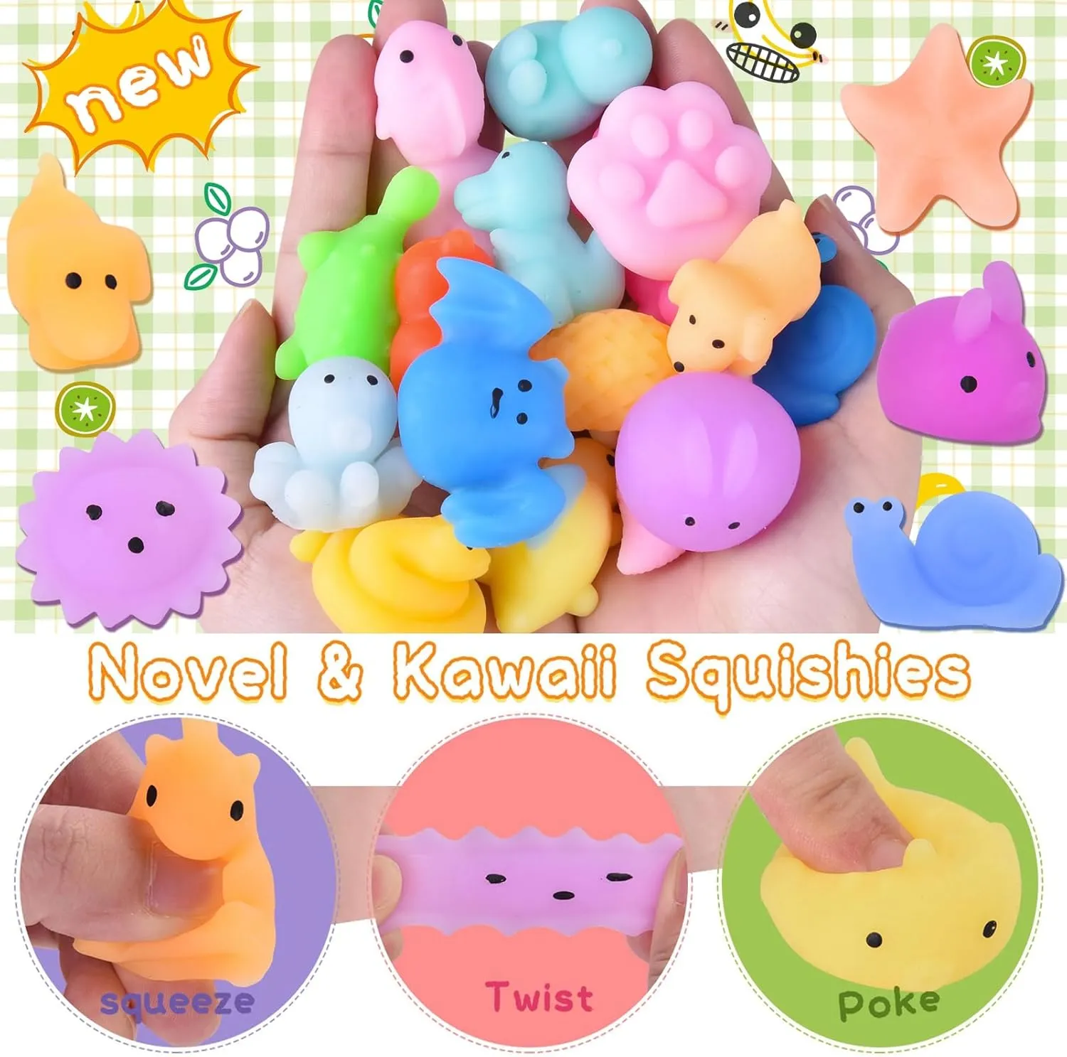 LEEHUR Squishies for Girls Easter Party Favors Squishys Kids Mochi Squishy Kawaii Soft Mini Moji Moji Animals Toys for 6 Year Old Boys Squeeze Stress Anxiety Relief Toys