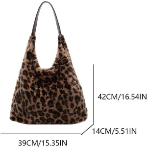 Leopard Print Fuzzy tote bag for Women Fluffy Cheetah Purse Shoulder Bags y2k Animal Print Fur Soft Handbags Cute Ladies Bags