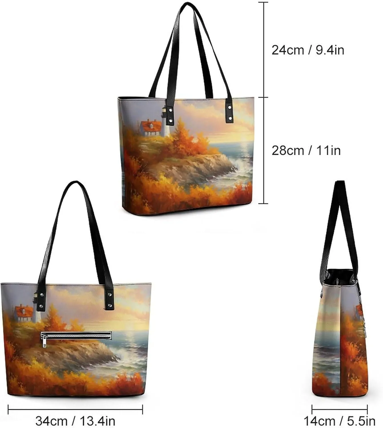 Lighthouse Standing Against Storm Women Soft Leather Handbags Tote Purses Shoulder Bucket Bags