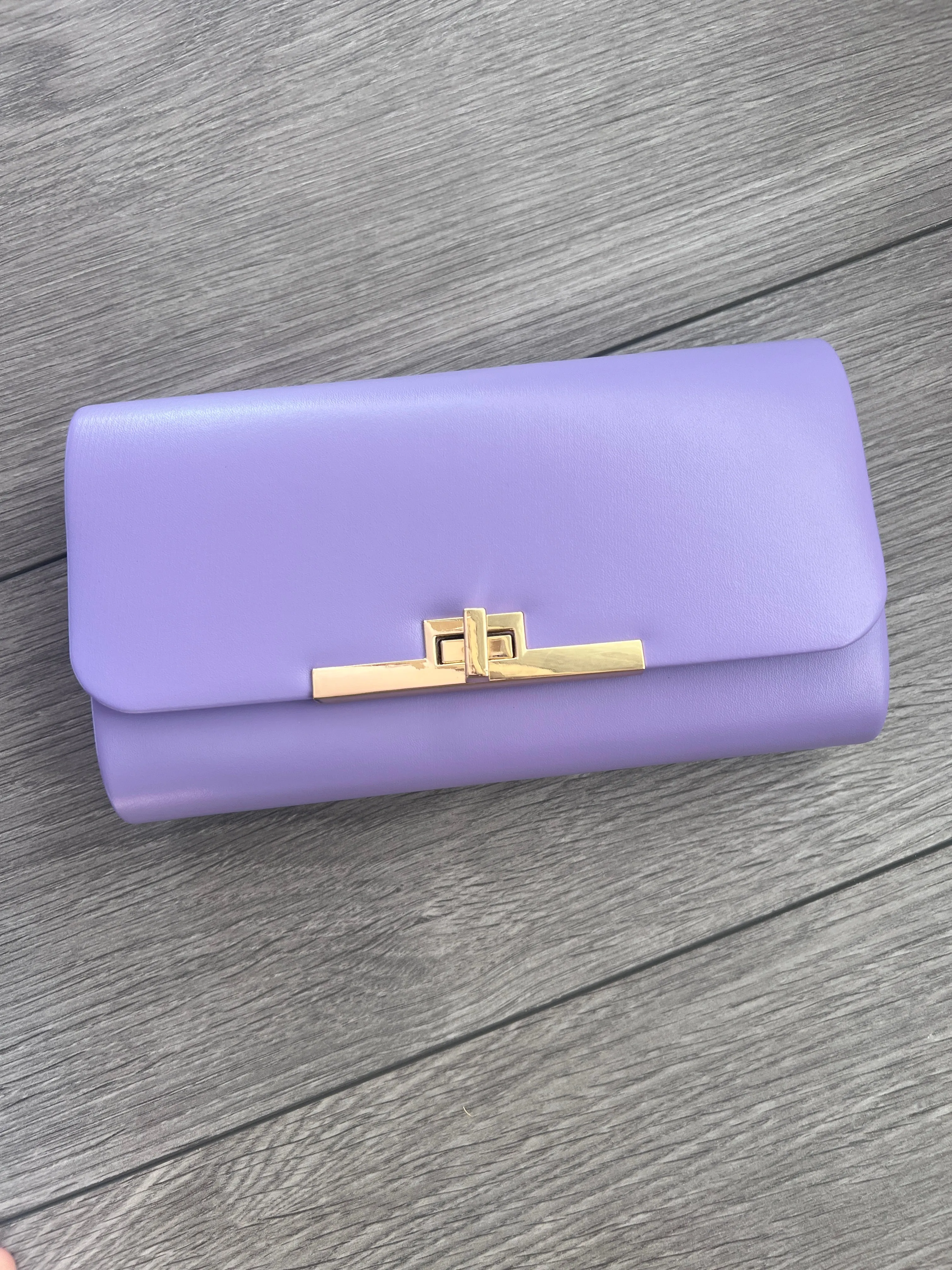 Lilac Clutch Bag With Gold Turn Lock
