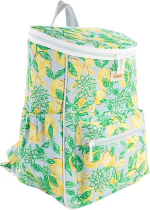 Lilly Pulitzer Insulated Backpack Cooler Large Capacity, Yellow/Green Portable Soft Cooler Bag for Picnics, Beach, Pool, Hiking, Make Lemonade
