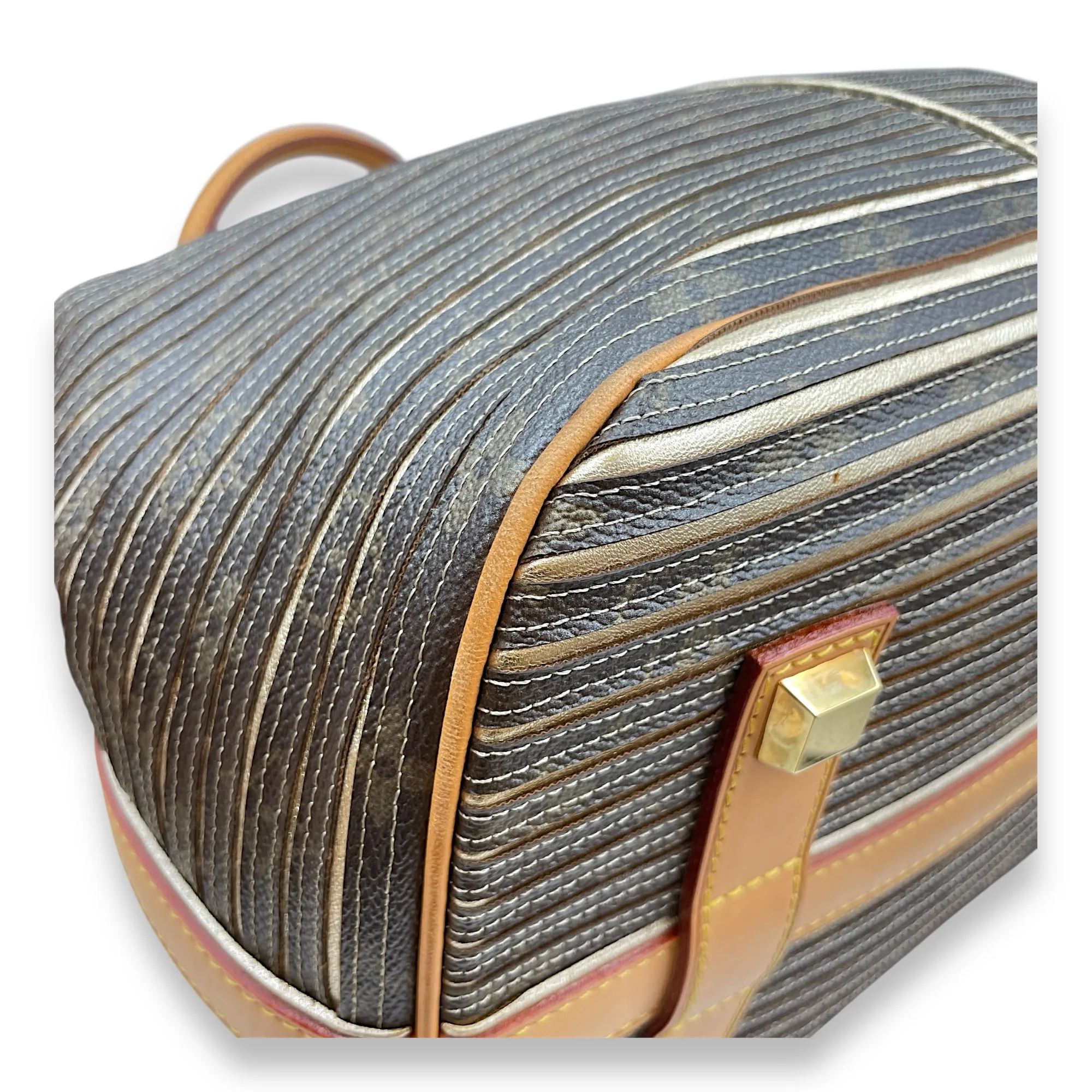 Limited Edition Peche Monogram Eden Neo Grey/Metallic Gold Bucket Bag in Canvas, Gold hardware