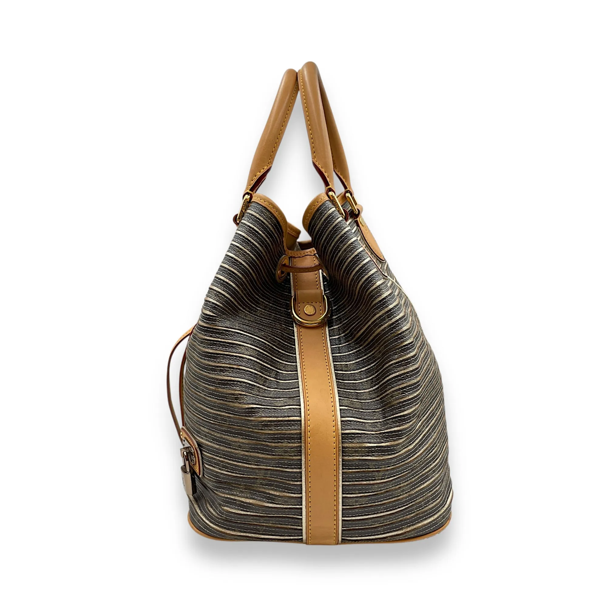 Limited Edition Peche Monogram Eden Neo Grey/Metallic Gold Bucket Bag in Canvas, Gold hardware
