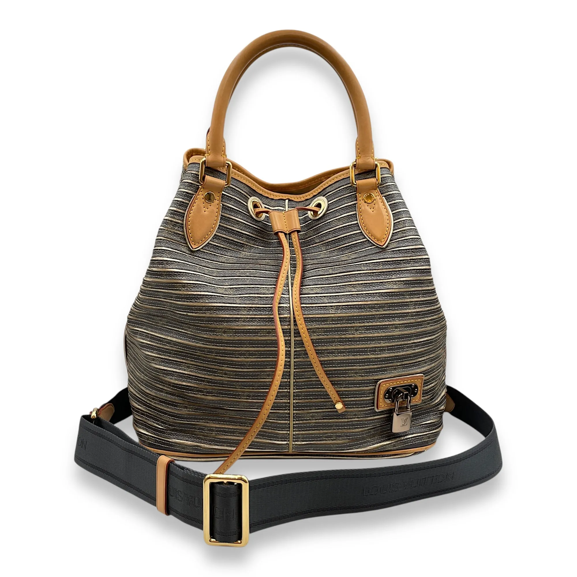 Limited Edition Peche Monogram Eden Neo Grey/Metallic Gold Bucket Bag in Canvas, Gold hardware