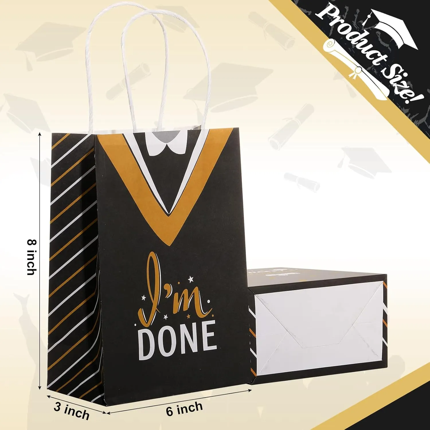 Lincia 24 Pieces 2025 Graduation Gift Bags Graduation Party Gift Bags with Handles 6 Kind of Style for High School, College, Kindergarten, 8th Grade and More(Black Gold)