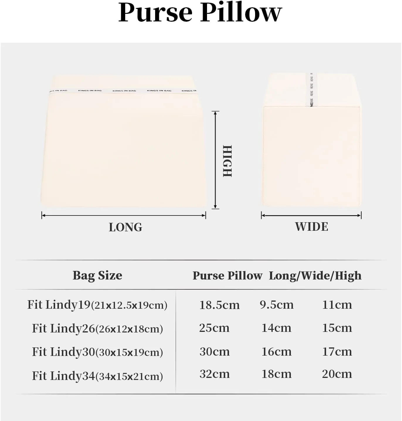 Lindy19 Purse Pillow Insert, Inner Sponge Compatible with Mini Lindy Bags, Luxury Bag Lightweight Shaper with Silky Satins for Women Bags, Soft Memory Foam Inner (Craie, Lindy19)