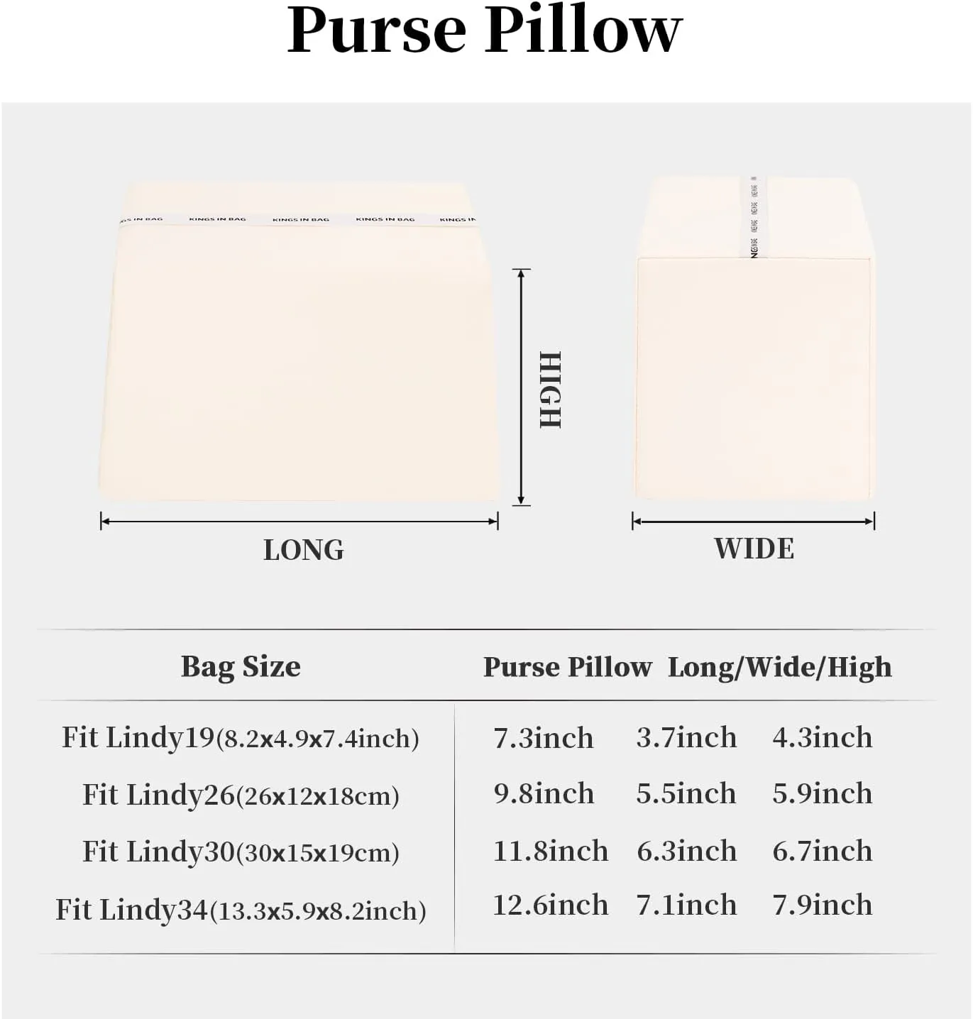 Lindy19 Purse Pillow Insert, Inner Sponge Compatible with Mini Lindy Bags, Luxury Bag Lightweight Shaper with Silky Satins for Women Bags, Soft Memory Foam Inner (Craie, Lindy19)