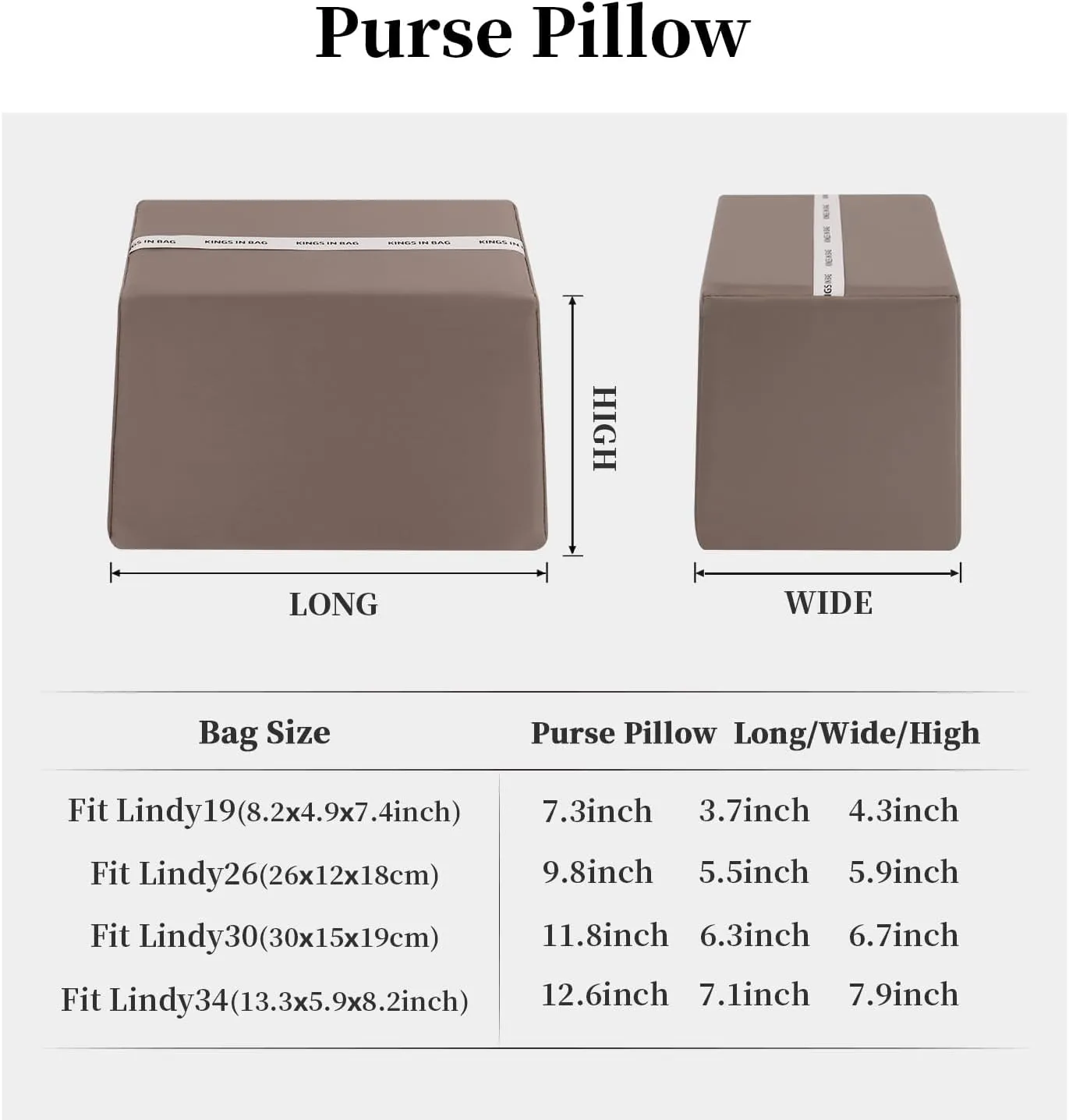 Lindy19 Purse Pillow Insert, Inner Sponge Compatible with Mini Lindy Bags, Luxury Bag Lightweight Shaper with Silky Satins for Women Bags, Soft Memory Foam Inner (Etoupe grey, Lindy19)