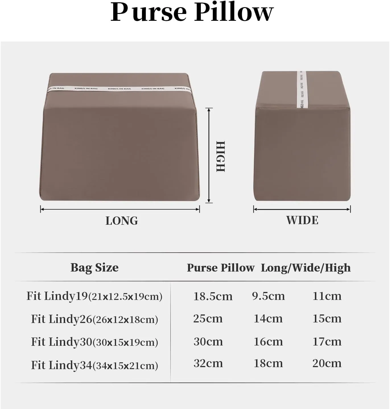 Lindy19 Purse Pillow Insert, Inner Sponge Compatible with Mini Lindy Bags, Luxury Bag Lightweight Shaper with Silky Satins for Women Bags, Soft Memory Foam Inner (Etoupe grey, Lindy19)