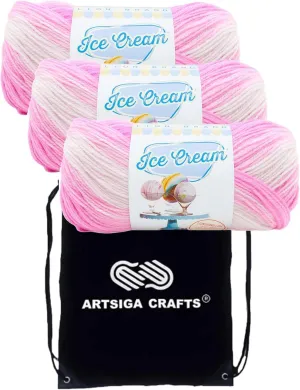 Lion Brand Ice Cream Birthday Cake 923-209 (3-Skeins - Same Dye Lot) Baby Sport #2 Acrylic Yarn for Crocheting and Knitting with Project Bag