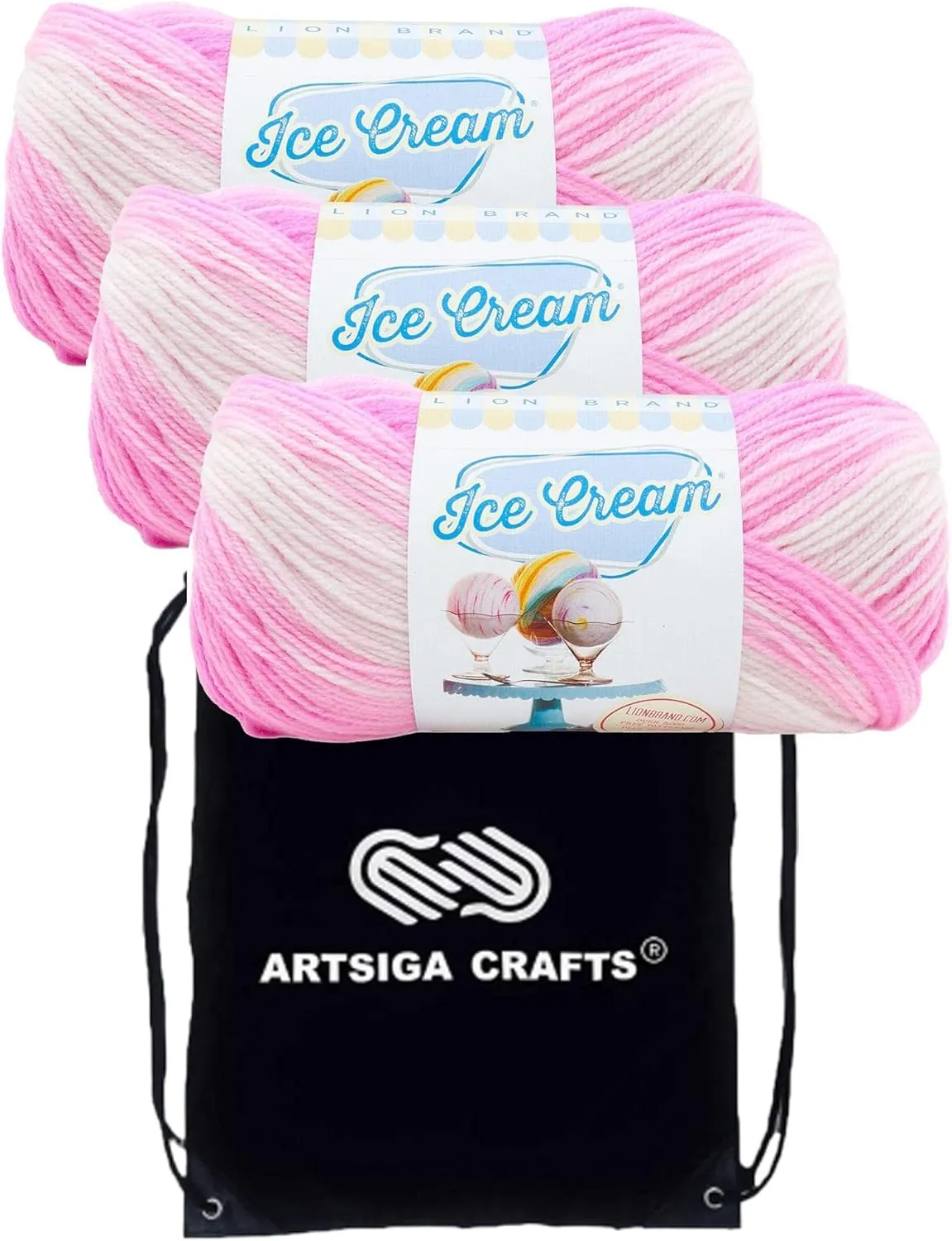 Lion Brand Ice Cream Birthday Cake 923-209 (3-Skeins - Same Dye Lot) Baby Sport #2 Acrylic Yarn for Crocheting and Knitting with Project Bag