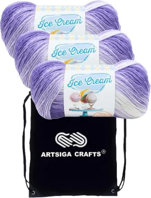 Lion Brand Ice Cream Grape 923-210 (3-Skeins - Same Dye Lot) Baby Sport #2 Acrylic Yarn for Crocheting and Knitting with Project Bag