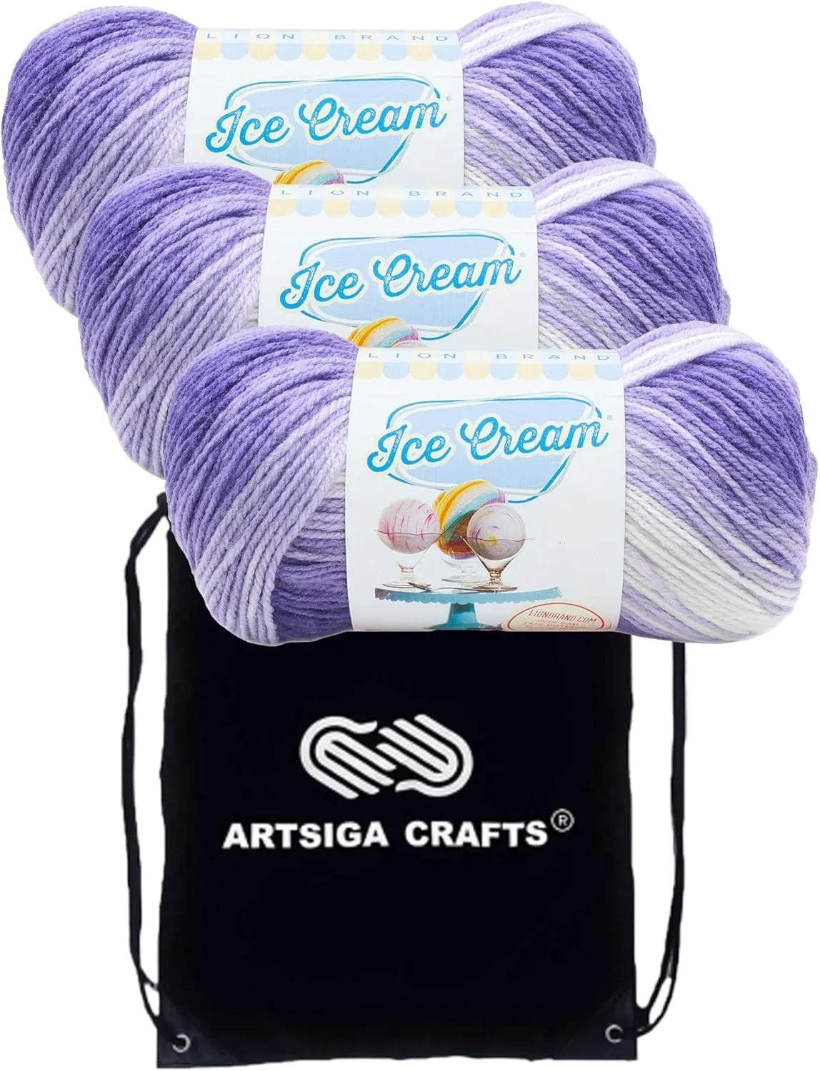 Lion Brand Ice Cream Grape 923-210 (3-Skeins - Same Dye Lot) Baby Sport #2 Acrylic Yarn for Crocheting and Knitting with Project Bag