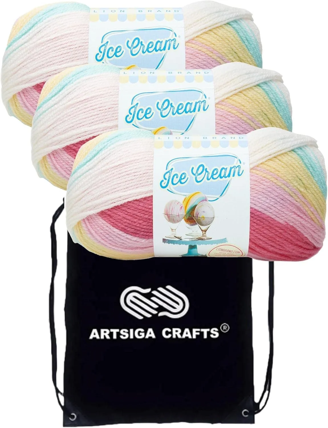 Lion Brand Ice Cream Tutti Frutti 923-206 (3-Skeins - Same Dye Lot) Baby Sport #2 Acrylic Yarn for Crocheting and Knitting with Project Bag