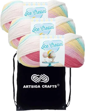 Lion Brand Ice Cream Tutti Frutti 923-206 (3-Skeins - Same Dye Lot) Baby Sport #2 Acrylic Yarn for Crocheting and Knitting with Project Bag