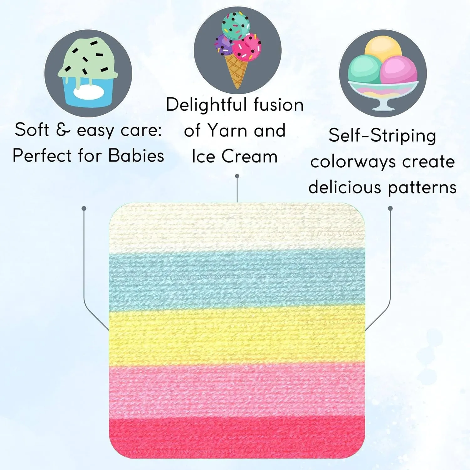 Lion Brand Ice Cream Tutti Frutti 923-206 (3-Skeins - Same Dye Lot) Baby Sport #2 Acrylic Yarn for Crocheting and Knitting with Project Bag