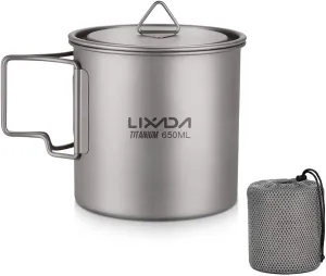 Lixada Titanium Pot, Lightweight Camping Pot Titanium Cup Titanium Backpacking Pot with Portable Foldable Handles for Outdoor Camping Hiking Backpacking