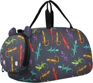 Lizards Colorful Sports Duffle Bag for Girls Boys, Gym Bag with Shoe Compartment, Kids Travel Overnight Weekender Shoulder Bag