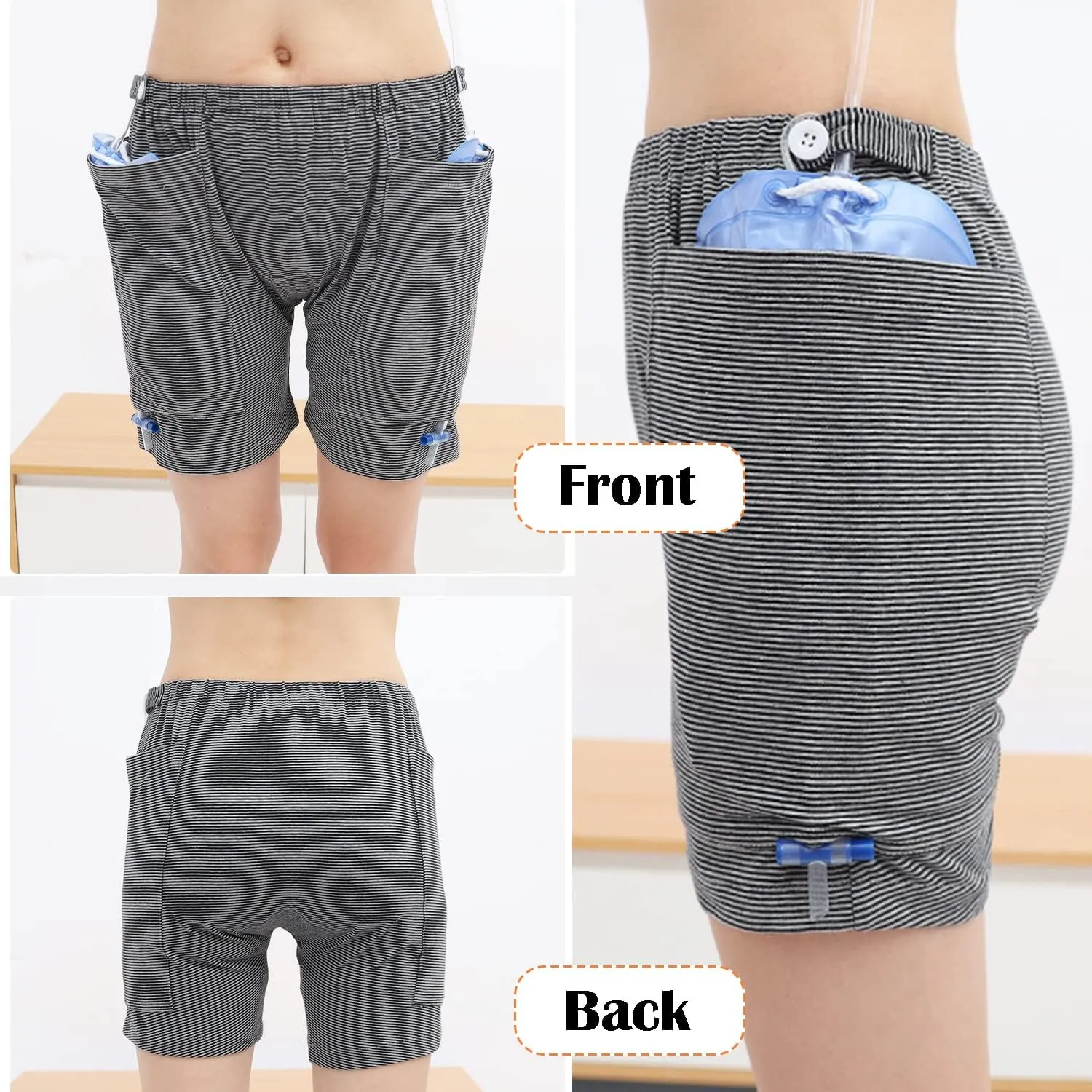 Lmaray Incontinence Care Trousers 2 Packs, Catheter Leg Bag Shorts, Urinary Incontinence Supplies for Women, Compatible with Nephrostomy, Foley, Suprapubic & Biliary Catheters (L(Lady's))