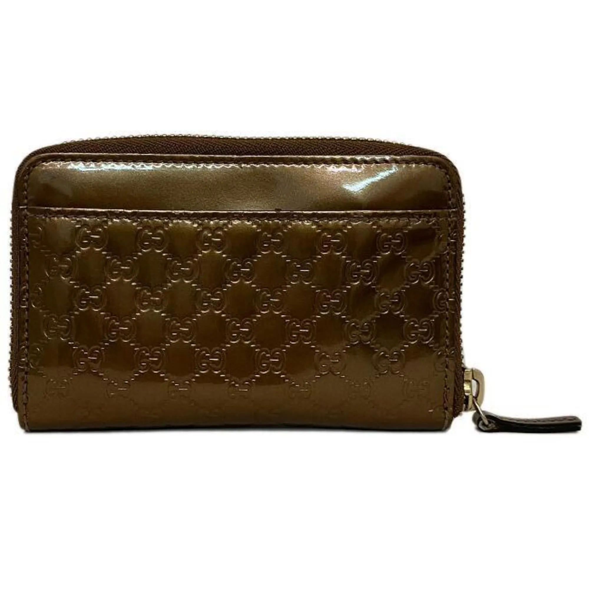Local shipping Pocket Gold GG Case Micro Coin Brown Bronze Special promotions Leather Patent Gucci Card Round Shima Purse 256810 GUCCI