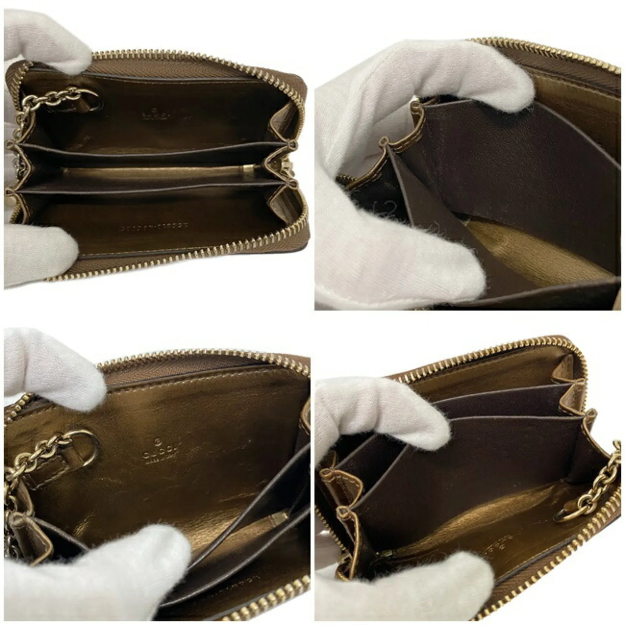 Local shipping Pocket Gold GG Case Micro Coin Brown Bronze Special promotions Leather Patent Gucci Card Round Shima Purse 256810 GUCCI