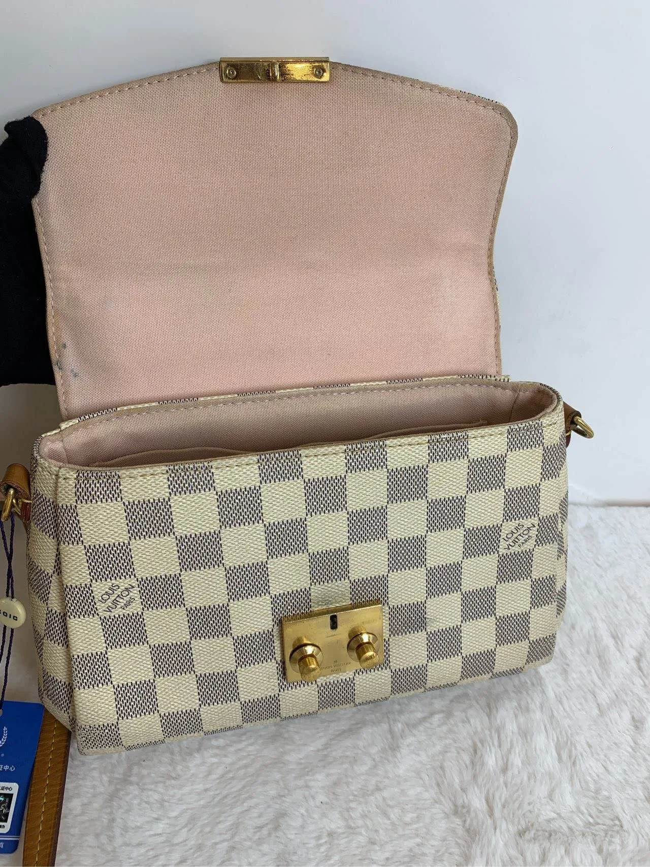 Louis Vuitton Croisette Damier Azur Canvas Shoulder Bag in Cream