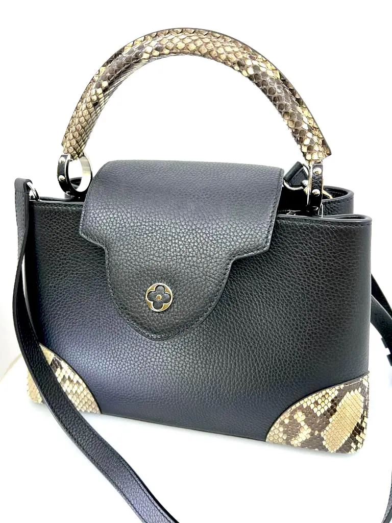LOUIS VUITTON PYTHON TRIMMED TAURILLON LEATHER CAPUCINES MM